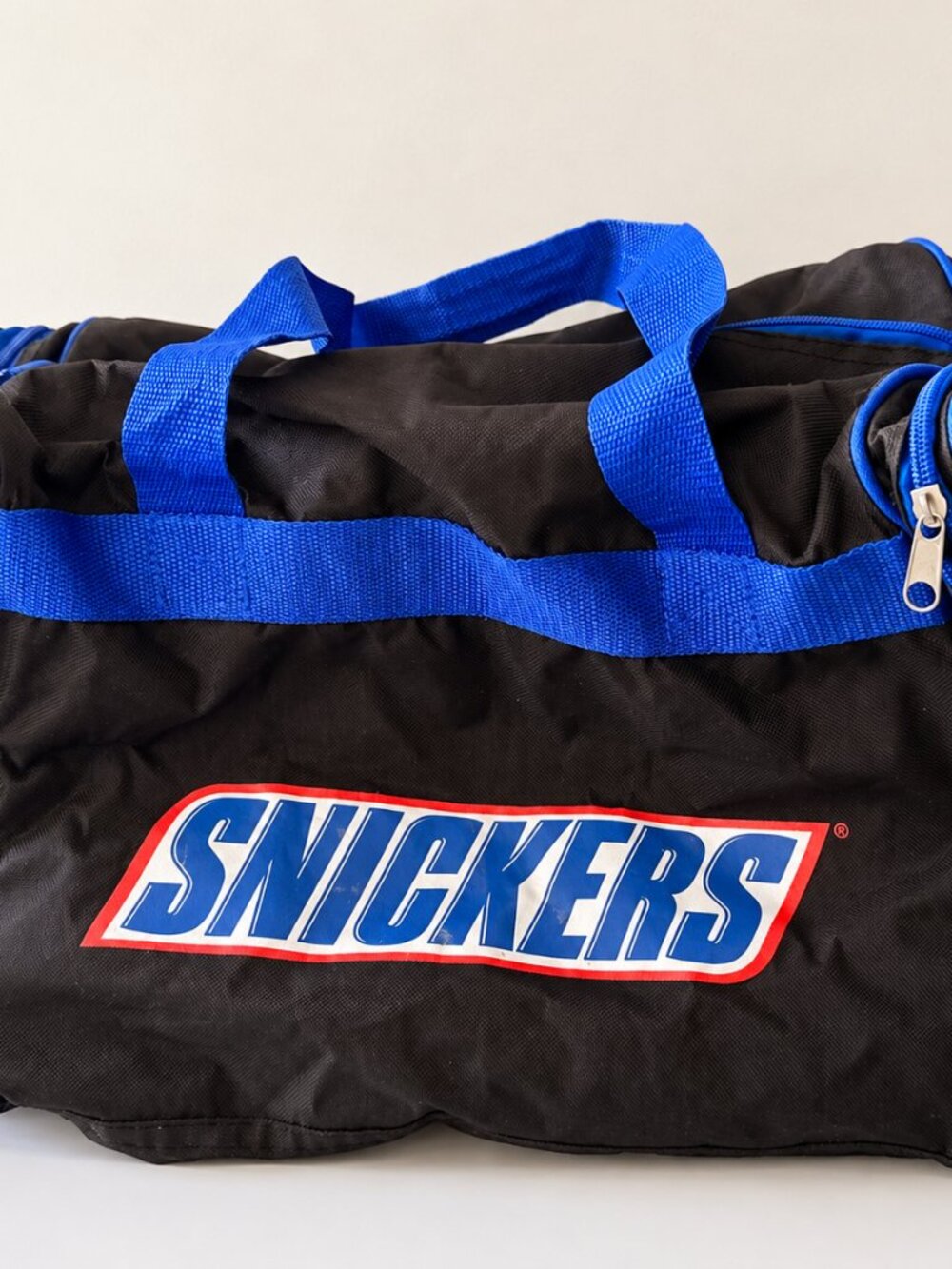 Vintage Snickers Duffle Bag Black Blue Gym Travel Logo Bag
